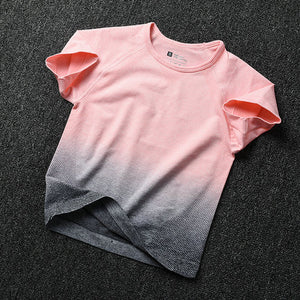2PCS Ombre Energy Seamless Women Sport Suit Gym Workout Clothes Short Sleeve Fitness Crop Top And Scrunch Butt Leggings Yoga Set