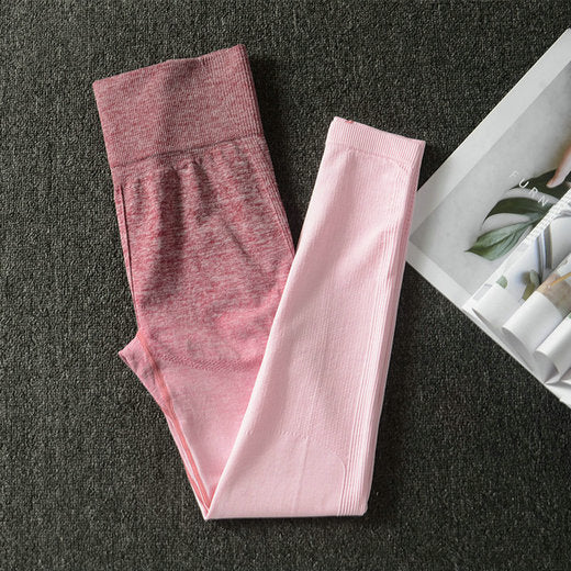 2PCS Ombre Energy Seamless Women Sport Suit Gym Workout Clothes Short Sleeve Fitness Crop Top And Scrunch Butt Leggings Yoga Set