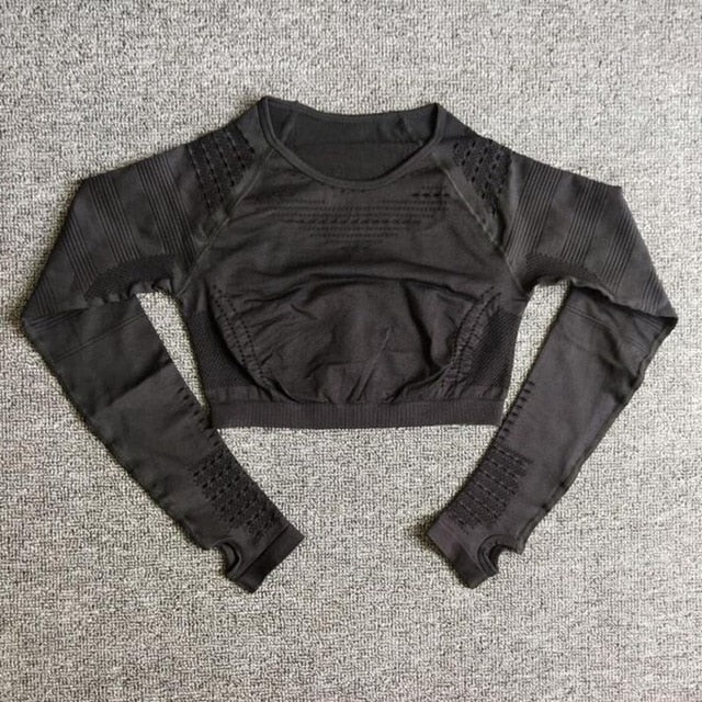 Women Seamless Yoga Sets High Waist Gym Mesh Leggings Shirts Suit Long Sleeve Fitness Workout Sports Running Thin Yoga Sets