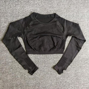Women Seamless Yoga Sets High Waist Gym Mesh Leggings Shirts Suit Long Sleeve Fitness Workout Sports Running Thin Yoga Sets