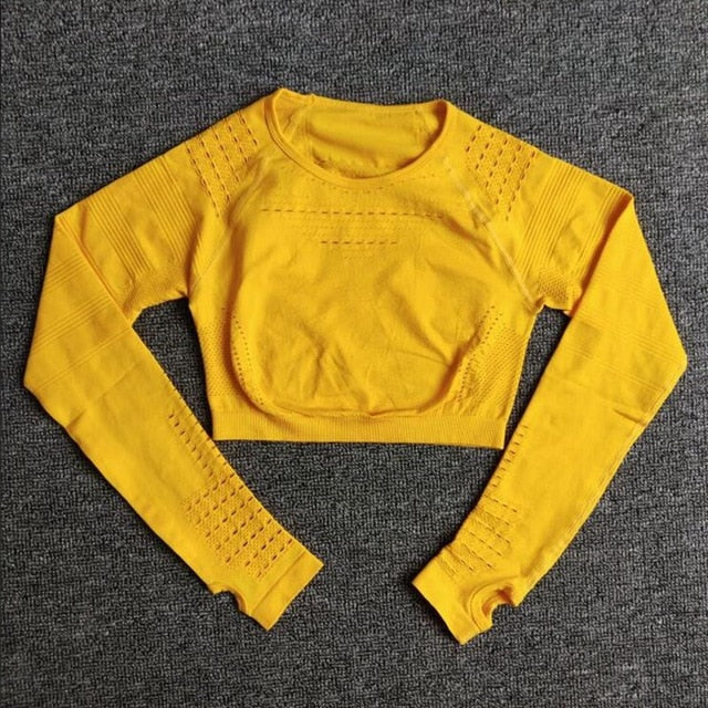 Women Seamless Yoga Sets High Waist Gym Mesh Leggings Shirts Suit Long Sleeve Fitness Workout Sports Running Thin Yoga Sets
