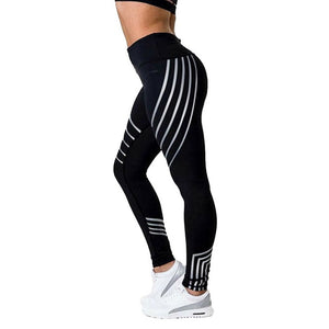 LOOZYKIT Hot Sale Women Sexy Black Mesh Yoga Pants Gym Srtriped Printed Leggings Slim Fitness High Waist Leggings Workout 2019