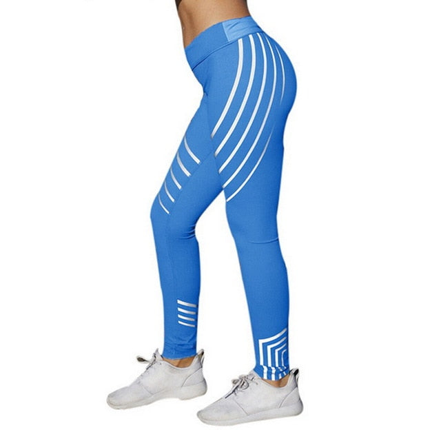 LOOZYKIT Hot Sale Women Sexy Black Mesh Yoga Pants Gym Srtriped Printed Leggings Slim Fitness High Waist Leggings Workout 2019