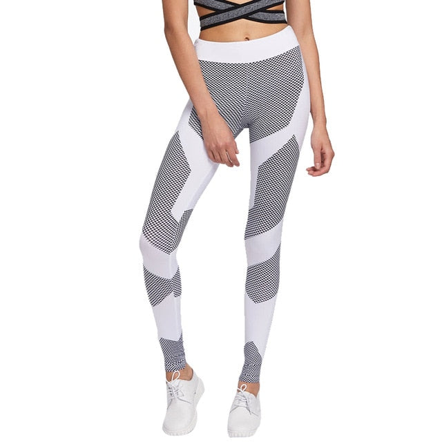 LOOZYKIT Hot Sale Women Sexy Black Mesh Yoga Pants Gym Srtriped Printed Leggings Slim Fitness High Waist Leggings Workout 2019