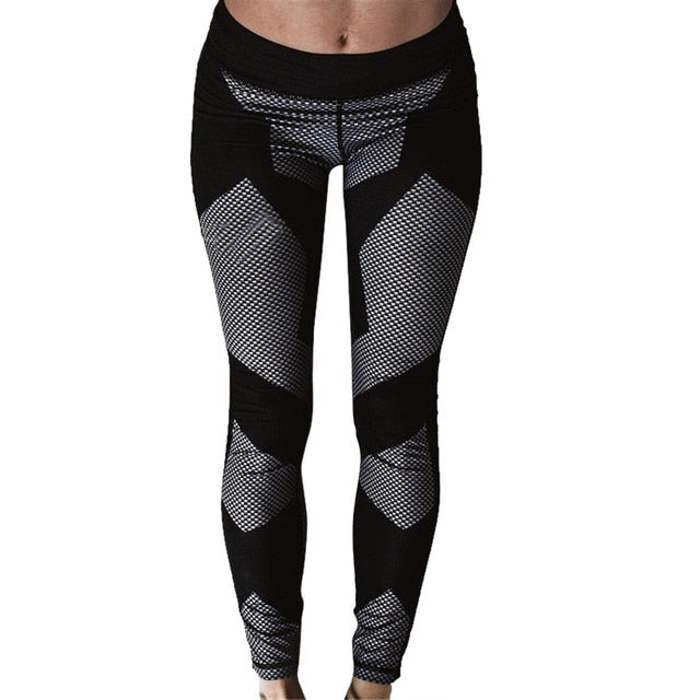 LOOZYKIT Hot Sale Women Sexy Black Mesh Yoga Pants Gym Srtriped Printed Leggings Slim Fitness High Waist Leggings Workout 2019
