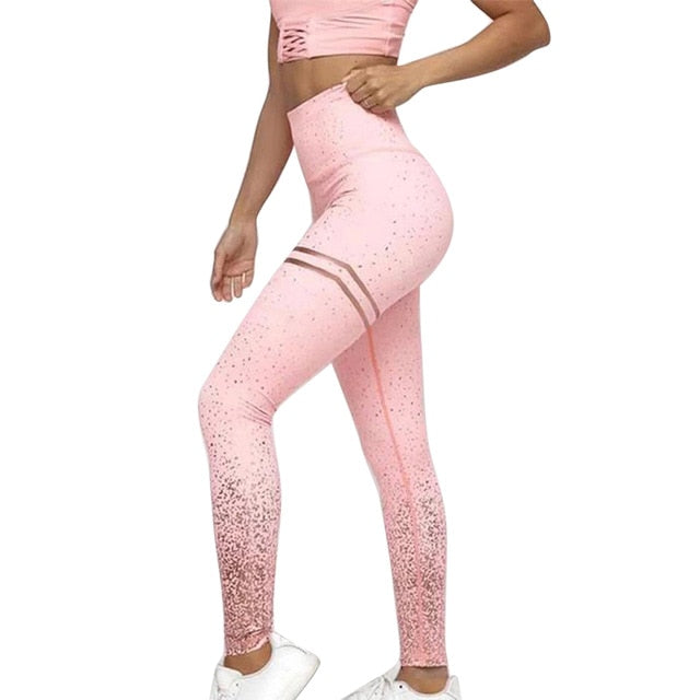 LOOZYKIT Hot Sale Women Sexy Black Mesh Yoga Pants Gym Srtriped Printed Leggings Slim Fitness High Waist Leggings Workout 2019