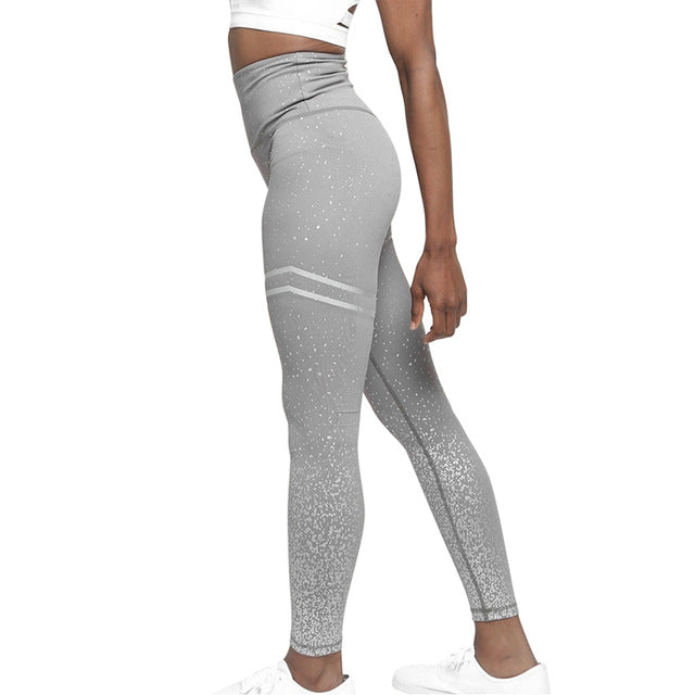 LOOZYKIT Hot Sale Women Sexy Black Mesh Yoga Pants Gym Srtriped Printed Leggings Slim Fitness High Waist Leggings Workout 2019