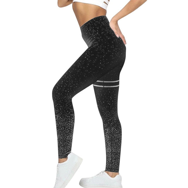 LOOZYKIT Hot Sale Women Sexy Black Mesh Yoga Pants Gym Srtriped Printed Leggings Slim Fitness High Waist Leggings Workout 2019