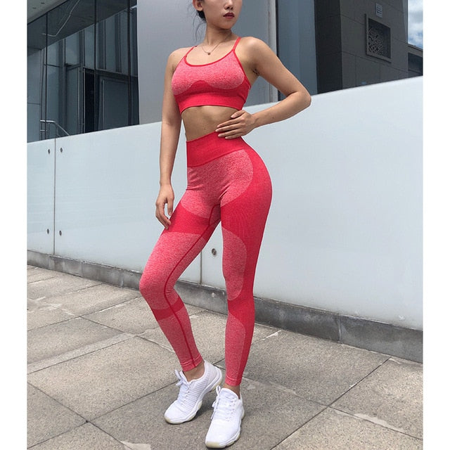 2 Piece Yoga Set Sports Bra and Leggings Jogging Women Gym Set Clothes Seamless Workout Sports Tights Women Fitness Sports Suit