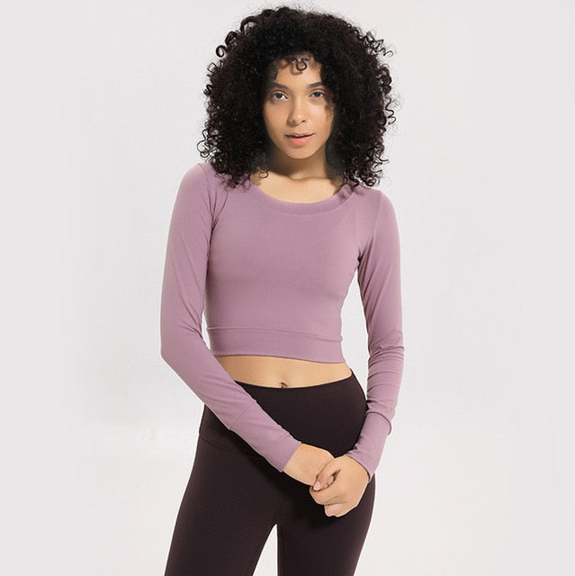 Women Gym Yoga Crop Tops Tights Shirts Long Sleeve Workout Tops Fitness Running Sport T-Shirts Training Yoga Sportswear Sexy