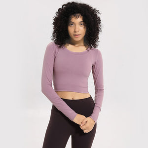 Women Gym Yoga Crop Tops Tights Shirts Long Sleeve Workout Tops Fitness Running Sport T-Shirts Training Yoga Sportswear Sexy