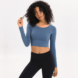 Women Gym Yoga Crop Tops Tights Shirts Long Sleeve Workout Tops Fitness Running Sport T-Shirts Training Yoga Sportswear Sexy