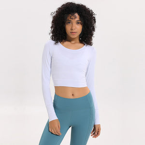 Women Gym Yoga Crop Tops Tights Shirts Long Sleeve Workout Tops Fitness Running Sport T-Shirts Training Yoga Sportswear Sexy