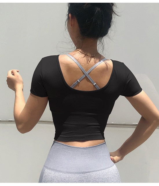 Yoga Top Seamless Yoga Shirt Short Sleeve Crop Top Women Sport Shirt  Gym Women Top Gym T-shirt 10 colors