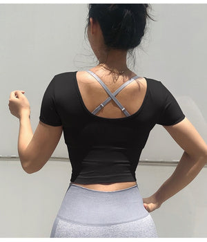 Yoga Top Seamless Yoga Shirt Short Sleeve Crop Top Women Sport Shirt  Gym Women Top Gym T-shirt 10 colors