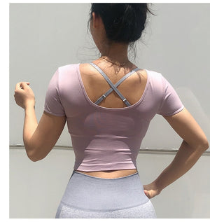 Yoga Top Seamless Yoga Shirt Short Sleeve Crop Top Women Sport Shirt  Gym Women Top Gym T-shirt 10 colors