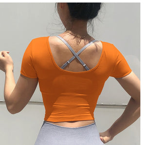 Yoga Top Seamless Yoga Shirt Short Sleeve Crop Top Women Sport Shirt  Gym Women Top Gym T-shirt 10 colors