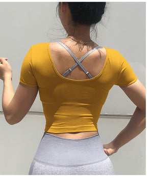 Yoga Top Seamless Yoga Shirt Short Sleeve Crop Top Women Sport Shirt  Gym Women Top Gym T-shirt 10 colors