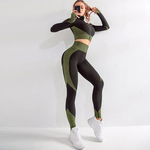 Seamless Workout Yoga Sets Female Sport Gym suit Wear Running Clothes women  Fitness Sport Yoga Suit Long Sleeve + Leggings