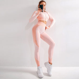 Seamless Workout Yoga Sets Female Sport Gym suit Wear Running Clothes women  Fitness Sport Yoga Suit Long Sleeve + Leggings