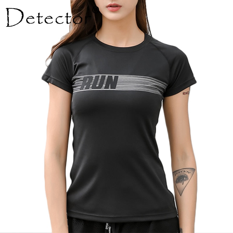 Detector Women's Dry Quick Breathable Gym Yoga T Shirts Women Sport Tee Fitness Running Short Sleeve Tops Workout Training Cloth