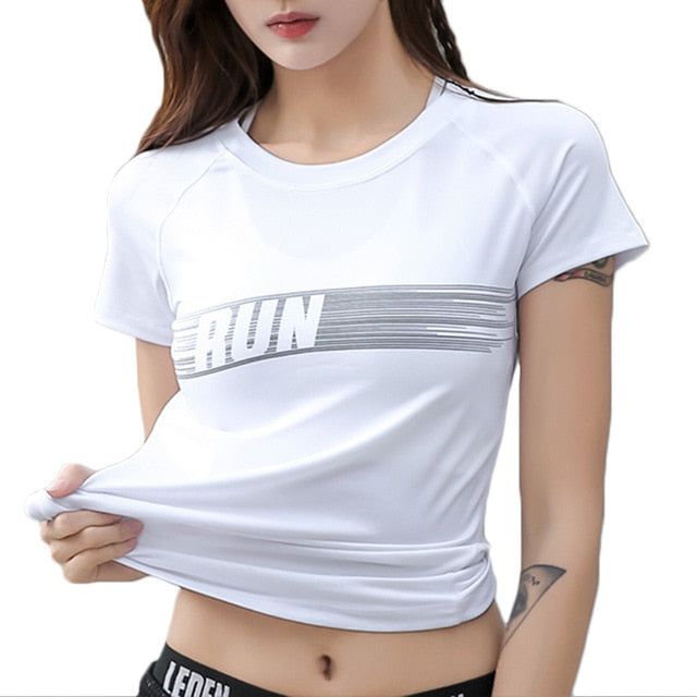 Detector Women's Dry Quick Breathable Gym Yoga T Shirts Women Sport Tee Fitness Running Short Sleeve Tops Workout Training Cloth