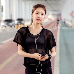 Women Sexy Mesh Yoga Shirt Quick Dry Sport Fitness Female Running Shirt Gym Clothes Tank Top Workout Exercises T-Shirt Sportwear
